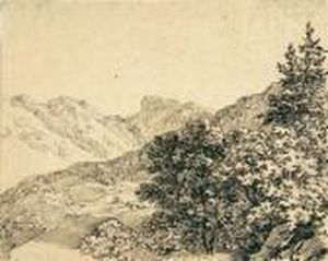 Gebirgslandschaft Mit Zwei Sennhutten.