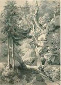 Ein Wasserfall Im Wald. by Georg Maximilian Johann Von Dillis