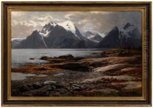 Norwegian Fjord With View Of Rocky Beach by Themistocles Von Eckenbrecher