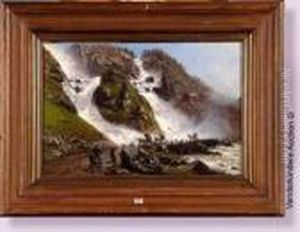 Vue Des Chutes De Laate-fos En Norvege by Themistocles Von Eckenbrecher