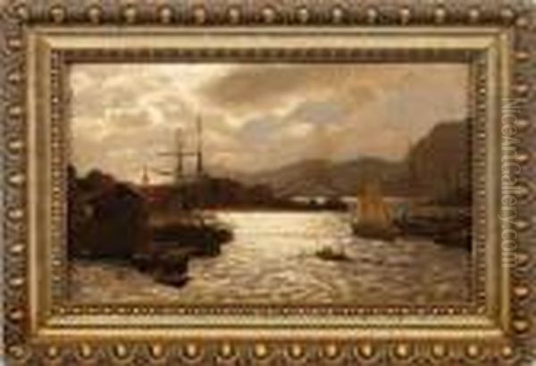 Norwegische Fjordlandschaft Mit Schiffen Im Abendlicht - view 1
