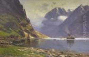 Am Narro Fjord Bei Gudvangen by Themistocles Von Eckenbrecher