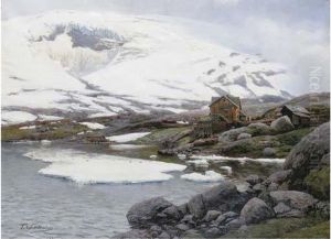Am Ewigen Schnee Bei Djupvaihytte: At The Foot Of A Glacier by Themistocles Von Eckenbrecher