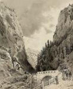 Postkutsche Im Gebirge. by Themistocles Von Eckenbrecher