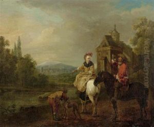 Landschaft Mit Reitern. by Carel van Falens or Valens