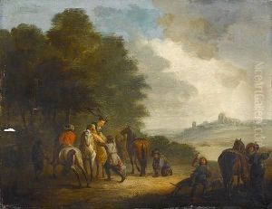 An Elegant Hunting Party In A Landscape