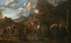 "vor Der Hufschmiede"
 Ol/leinwand, Unsigniert, Ruckseitig Alt Bezeichnet
