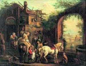 Interno Di Cortile Con Personaggi by Carel van Falens or Valens