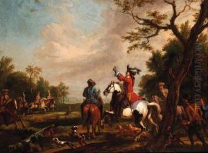 A Hawking Party In A Landscape by Carel van Falens or Valens