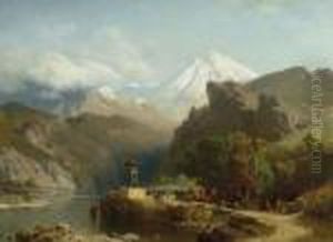 Mountain Landscape With Lake. 1868. by Paul Von Franken