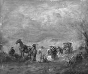 Flussuberquerung. by Alfred Ritter von Malheim Friedlander