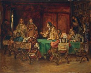 Interieur Mit Disputierenden Herren. by Eduard Karl Franz von Gebhardt