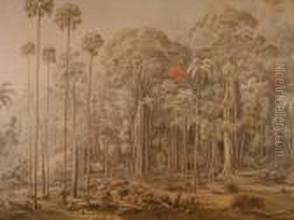 Woodcutters In A Forest Clearing, Stylised Birds In A Jungle Clearing - view 1