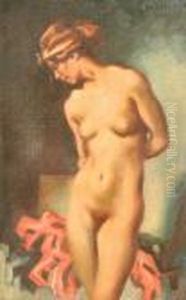 Frauenakt Nach Unten Blickend by Hugo, Freiherr Von Habermann