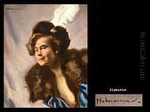 Portrait Einer Dame Mit Hut Und Feder