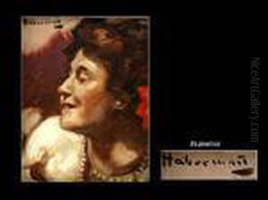 Portrait Einer Frau Mit Roter Blume Im Haar by Hugo, Freiherr Von Habermann