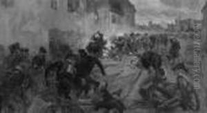 "strasenkampf In Leipzig Wahrend
Der Befreiungskriege". Sign. Oder Bez. Und Dat. 1896. Ol Auf Lwd. Rest.
72 X 128 Cm. Rahmen by Robert Von Haug