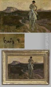 Reiter In Weiter Landschaft by Robert Von Haug