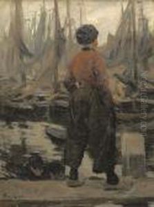 A Volendam Fisherman Looking Over The Harbour by Hans von Hayek