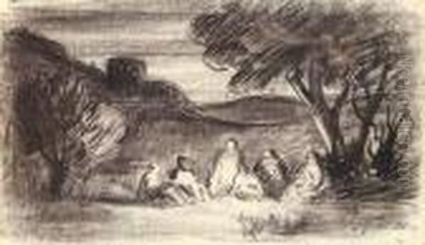 Nachtliches Lagerfeuer In Sudlicher Landschaft - view 1