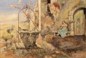 A Spanish Gypsy Woman Playing A Guitar By A Well by Sir Hubert von Herkomer