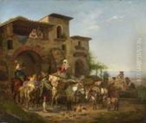 Vor Der Osteria Della Croce Di
 Maltha by Peter Heinrich Lambert Von Hess
