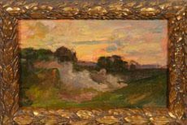 Weite Landschaft Mit Orangerotem Abendhimmel - view 1