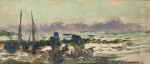 Kustenlandschaft Mit Booten Kustenlandschaft Mit Booten
