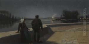 Nacht An Der Seine Bei Samois (the Seine By Night Near Samois) by Theodor von Hormann