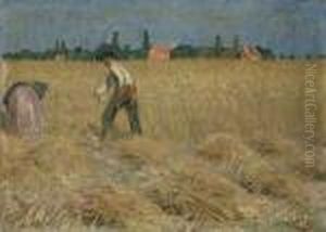 Schnitter Bei Der Getreideernte 
Signiert Unten Rechts: Kalckreuth Ol Auf Leinwand. H, 32,3 by Leopold Karl Walter von Kalckreuth