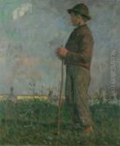 Der Gansejunge. Ol Auf Leinwand.
 H 120; B 100,5 Cm. Verso Und Auf Dem Rahmen Klebezettel Der Grosen 
Berliner Kunstausstellung Von 1897 Mit Dem Namen Des Kunstlers Und Dem 
Bildtitel.