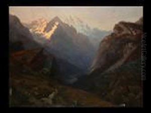 Gebirgslandschaft Mit Verschneiten Bergspitzen Und Schattigemtal
