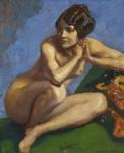 Kauernder Akt. by Albert von Keller