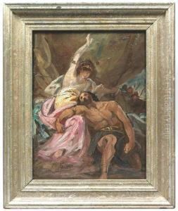 Samson And Dalila. Oil/canvas, Signed