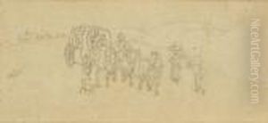 Dreispanniger Reisewagen In Landschaft by Wilhelm Alexander W. Von Kobell