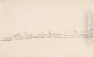 Oberbayerische Seenlandschaft Mit Dorf. by Wilhelm Alexander W. Von Kobell