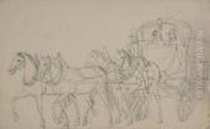 Vierspanniger Eilpostwagen. by Wilhelm Alexander W. Von Kobell