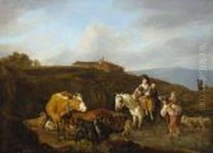 Viehherde Und Reiter In Italienischer Landschaft. by Wilhelm Alexander W. Von Kobell