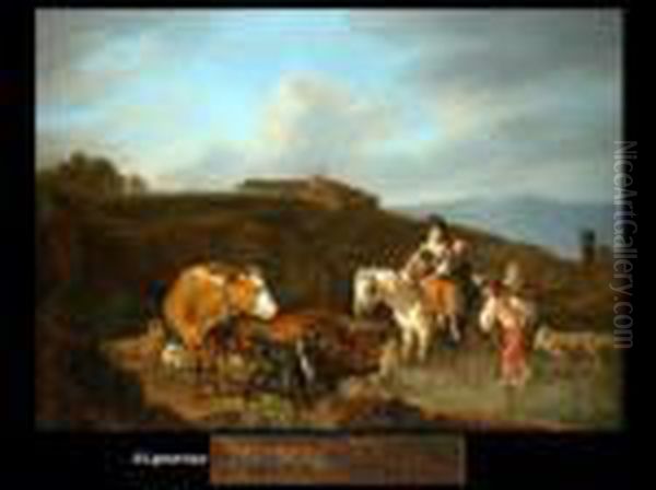 Vieh Und Reiter In Italienischer Landschaf - view 1