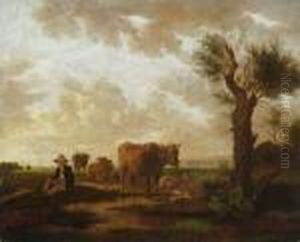 Hirte Mit Kuhen In
 Vorgebirgslandschaft. by Wilhelm Alexander W. Von Kobell