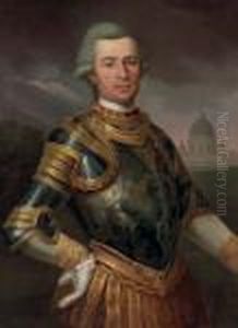 Portrait Of A Gentleman, Half-length, In Armor, A View Of St. Peter's Beyond by Anton von Maron