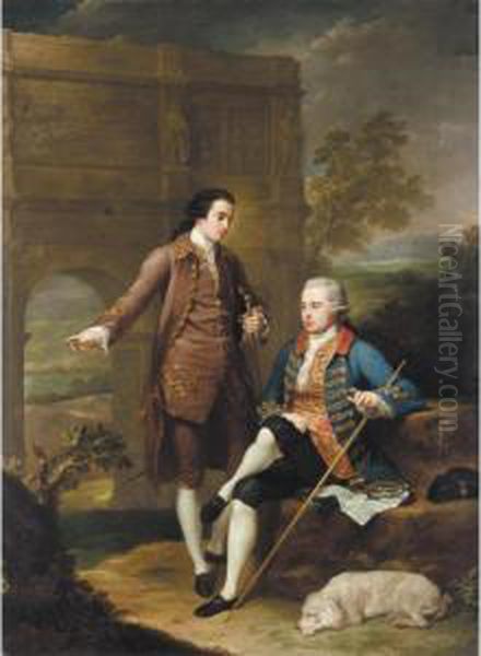 Portrait Of Two Gentlemen Before The Arch Of Constantine In Rome - view 1