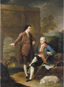 Portrait Of Two Gentlemen Before The Arch Of Constantine In Rome by Anton von Maron