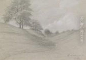 Baumbestandene Landschaft. 
Bleistiftzeichnung, Weis Gehoht, Auf Graublauem Butten. 19,8 X 27,8 Cm. 
Signiert Und Bezeichnet: Wachwitzergrund. - Beigegeben: Eine Weitere 
Landschaftszeichnung Des Kunstlers.