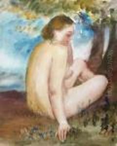 Sitzender Weiblicher Akt In
Landschaft. Aquarell Auf Fabriano. 51 X 39 Cm. Rechts Unten
Monogrammiert. by Constantin Von Mitschke Collande