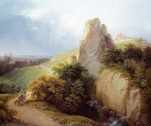 Gebirgige Landschaft Mit Ochsenkarren by Martin von Molitor