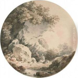 Waldlandschaft Mit Einer Familie An Einem Teich. by Martin von Molitor