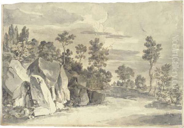 A Path At The Edge Of A Forest In An Italianate Landscape (recto),a Plant Study (verso) - view 1