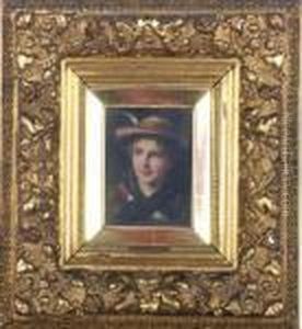 A Young Woman With A Yellow Hat With A Feather by Emma Von Muller