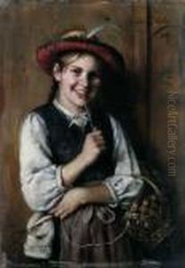 Ein Frohliches Madchen Mit Strickzeug. by Emma Von Muller